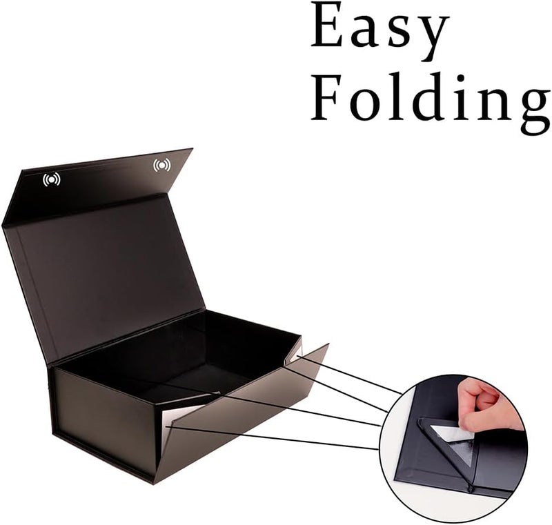 UoeRing 1 Pcs Black Gift Box,9.5x6x3 Magnetic Gift Box for Presents with Lids Rectangle Collapsible for Bridesmaid Proposal Box,Wedding,Christmas,Birthday Gift Packging with Ribbon Card Envelope - Image 3